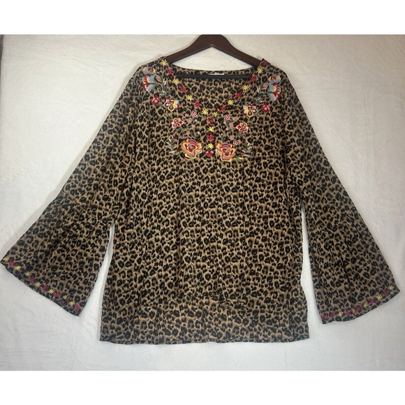 ODDY Women 3XL Top Blouse Long Sleeve Animal Embroidered Peasant Boho Lagenlook - Picture 4 of 13